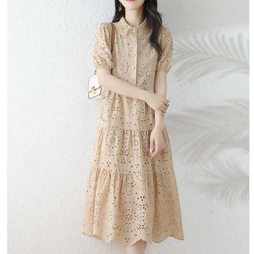 ◈[당일발송] 레이스 카라 아일렛 3단 원피스