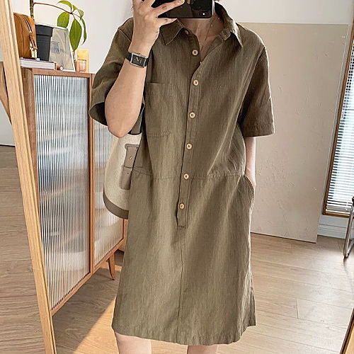  ◈[당일발송] 코튼 린넨 카라 버튼 원피스