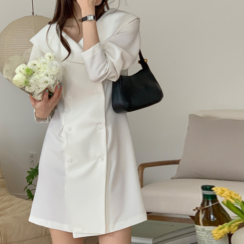  보트넥 카라 단추 원피스