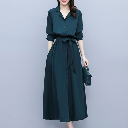 ◈[당일발송] 카라 버튼 스트랩 벨티드 원피스