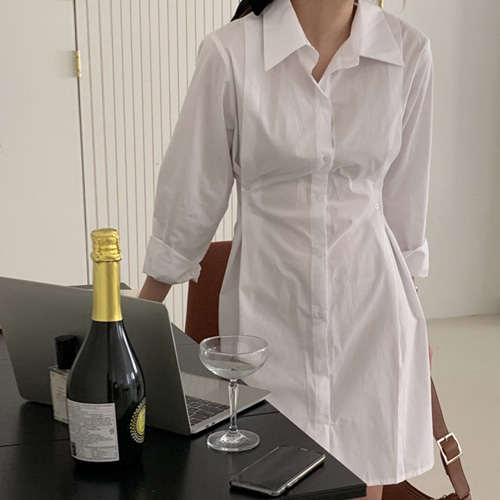 허리 조절 버튼 셔츠 원피스