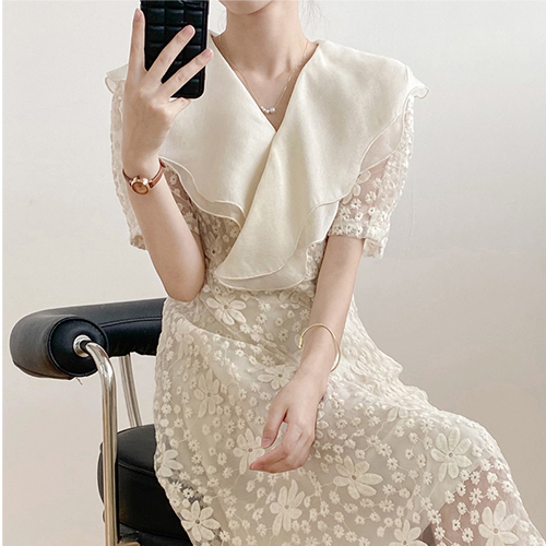 [당일발송]★일요특가 자정마감 67%★웨이브 빅카라 V넥 레이스 원피스