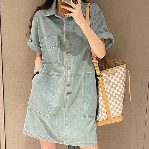 캐주얼 포켓 카라 데님 원피스