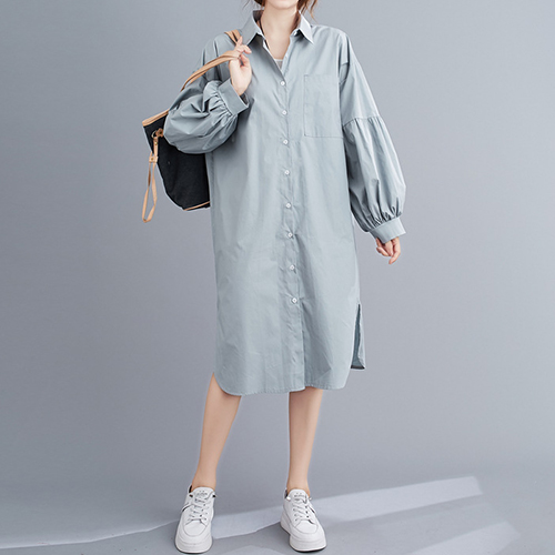심플 벌룬소매 루즈핏 셔츠 원피스