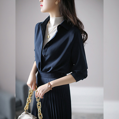 ★일요특가 자정마감 50%★◈[당일발송] 네이비 플리츠 셔츠 롱 원피스