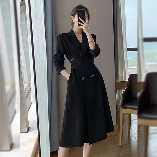 ◈[당일발송] 블랙 시크 빅버튼 카라 원피스