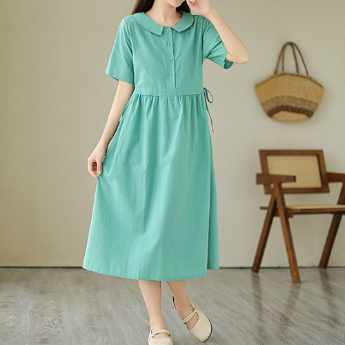 ◈[당일발송] 캔디 코튼 A라인 카라 원피스