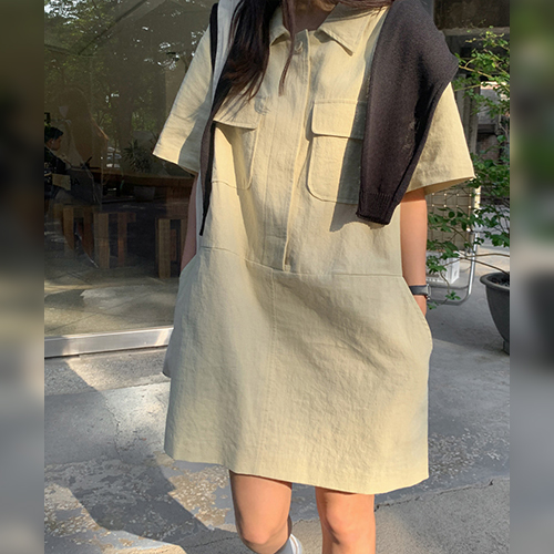[당일발송] 캐주얼 투포켓 카라 원피스[숏/롱 2가지 기장]