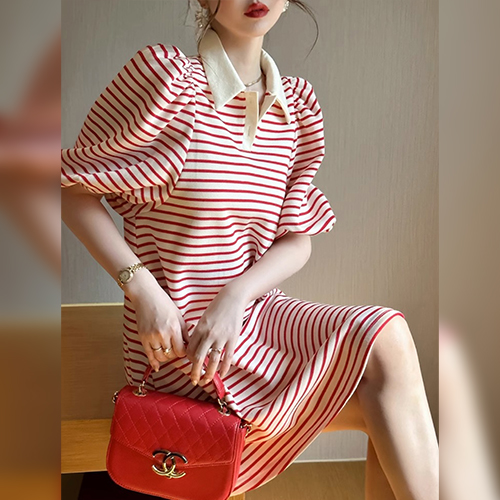 부드러운 단가라 카라 원피스