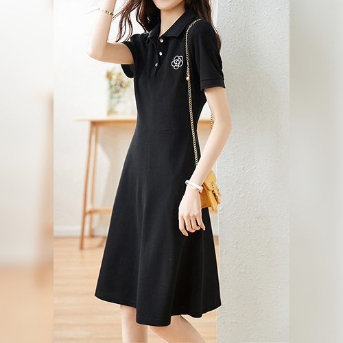 ◈[당일발송] 플라워 자수 블랙 카라 원피스