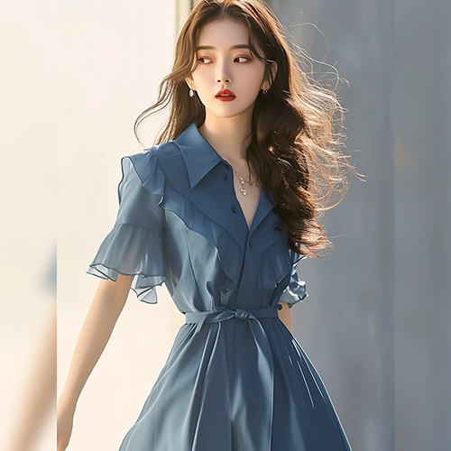 [당일발송] 아쿠아 프릴 카라 원피스