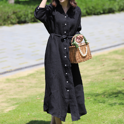 루즈핏 리본벨트 블랙 셔츠 원피스