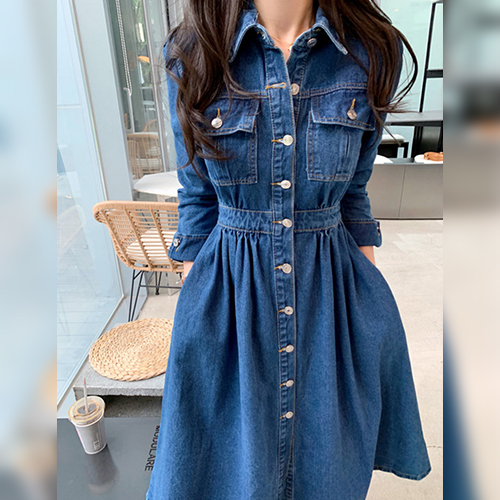 캐주얼 꾸안꾸 카라 데님 원피스