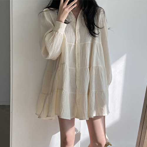 잔주름 A라인 캉캉 미니 원피스