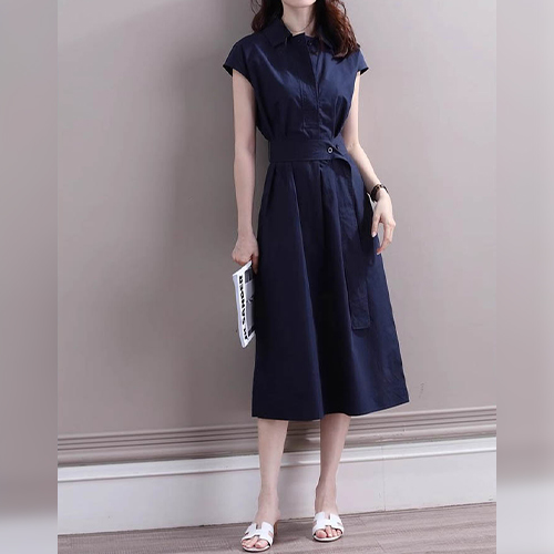 세련된 프렌치 슬림 카라 원피스