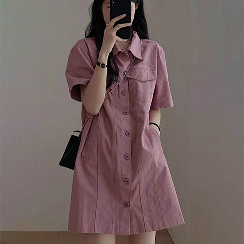 ◈[당일발송] 캐주얼 카라넥 미니 원피스