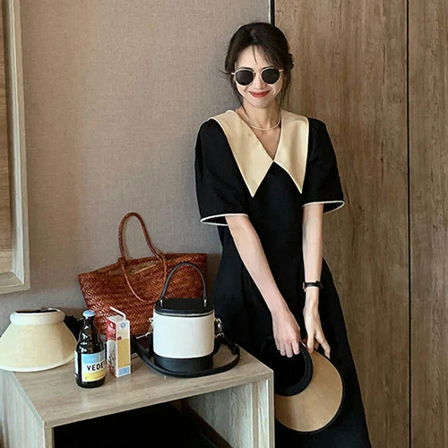 빅카라 브이넥 로맨틱 원피스