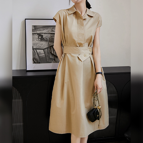 ◈[당일발송] 벨트 셔츠 카라 원피스