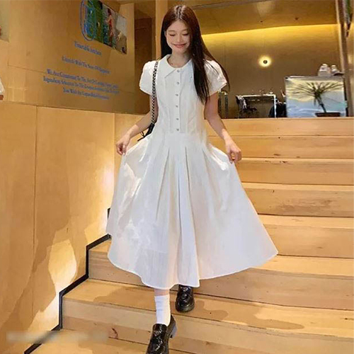 ◈[당일발송] 청순핏 카라넥 핀턱 롱 원피스