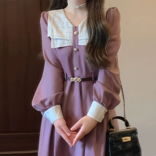 레이디 퍼프 슬리브 빅카라 원피스