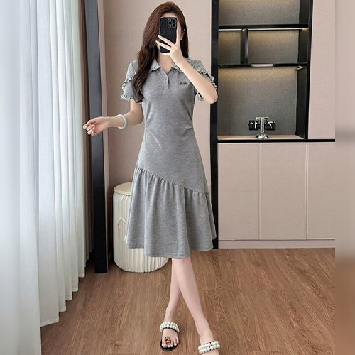 러블리 잔프릴 사선 플레어 카라 원피스