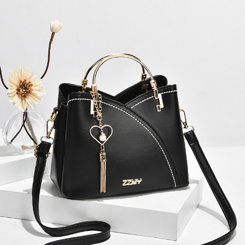 하트키링 배색 토트 크로스백