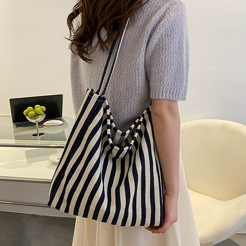 스트라이프 캔버스 숄더백
