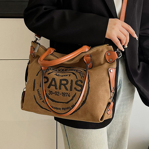 ◈[당일발송] 파리 레터링 빈티지 캔버스 토트백