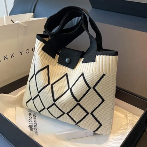 다이아 패턴 니트 숄더백