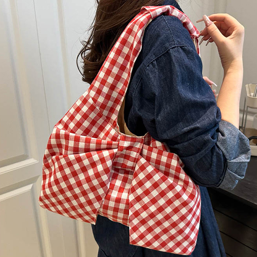 러블리 체크 빅리본 숄더백