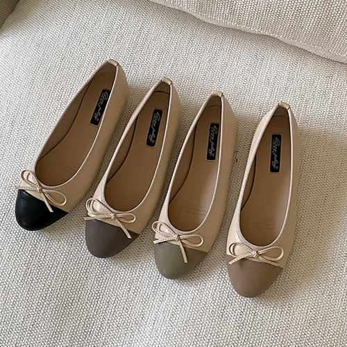 투톤 배색 리본 플랫슈즈#