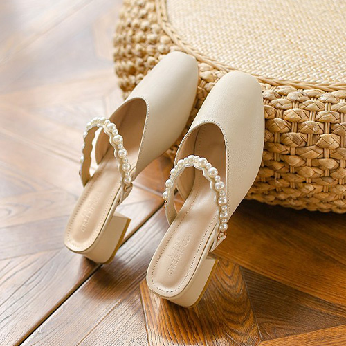 로맨틱 진주알 미들굽 슈즈