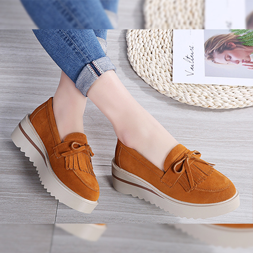 ◈[당일발송] 소가죽 리본태슬 통굽 로퍼