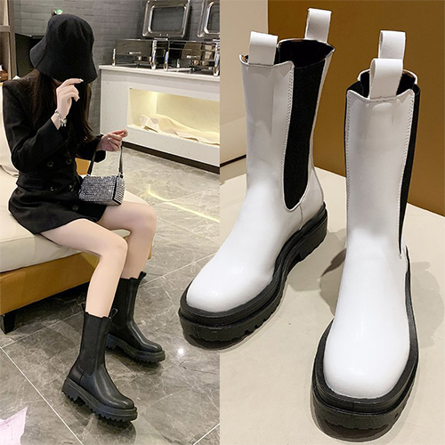 ◈[당일발송]  옆밴딩 통굽 앵클 부츠