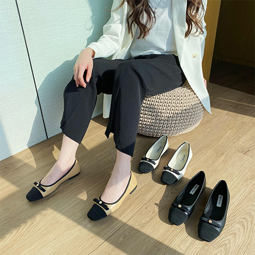 리본 골드버튼 플랫슈즈