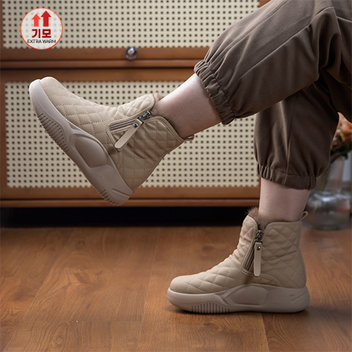 [당일발송] 퀼팅 패딩 집업 기모 앵클부츠 [3.5cm 굽]