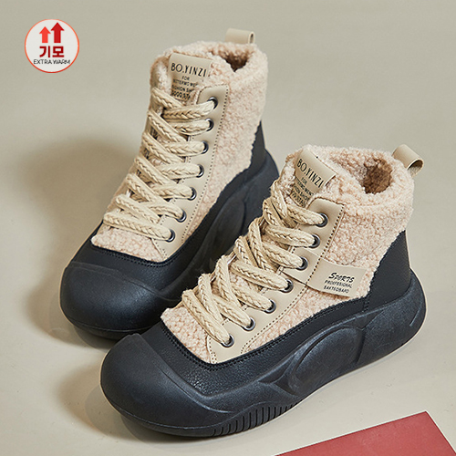 ◈[당일발송] PU 레더 뽀글이 겨울 부츠