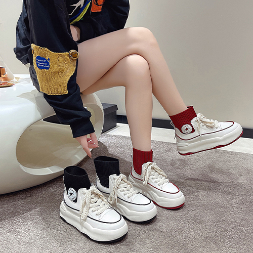 키높이 레더 니트 스니커즈