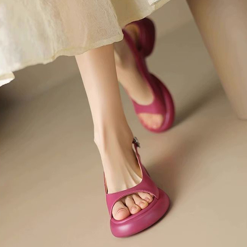 라운드 버클 플랫 샌들