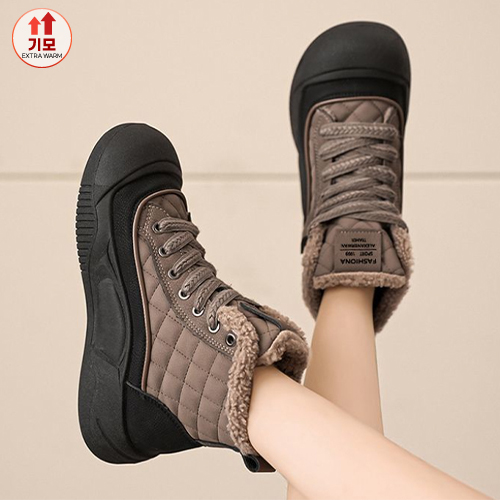 ◈[당일발송] 둥근코 다이아 패턴 기모 부츠