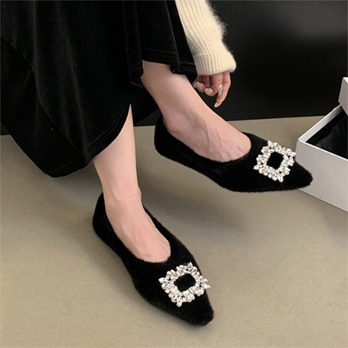 [당일발송] 스퀘어 큐빅 에코퍼 플랫슈즈