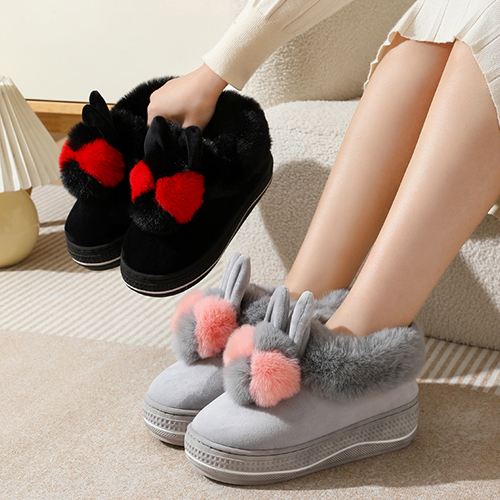 ◈[당일발송] 귀여운 토끼 퍼장식 겨울 털신