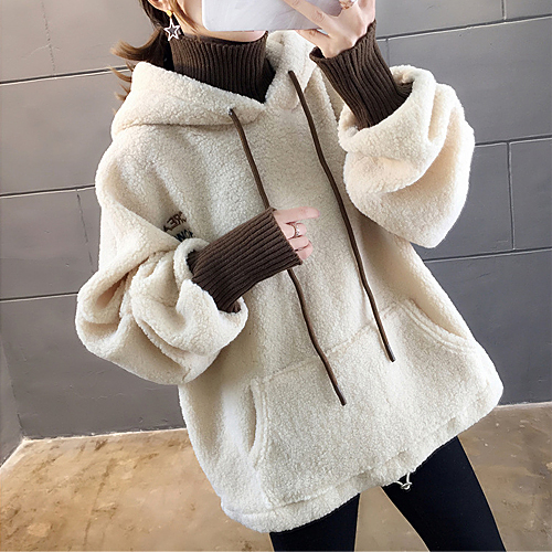 [당일발송] 양기모 안감 덤블 양털 부클 후드 폴라 티셔츠