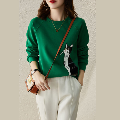 ◈[당일발송] 라운드 캣 프린트 스판 티셔츠