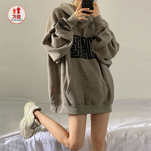 오버핏 미로 기모 후드 티셔츠