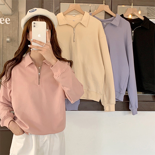 ◈[당일발송] 반집업 세미크롭 카라 맨투맨
