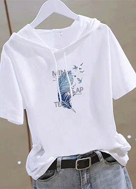 베이직 프린팅 반팔 후드티