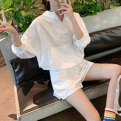 ◈[당일발송] 루즈핏 펀칭 후드티&숏팬츠 2SET