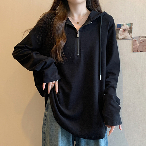 ◈[당일발송] 반집업 블랙 루즈핏 후드티