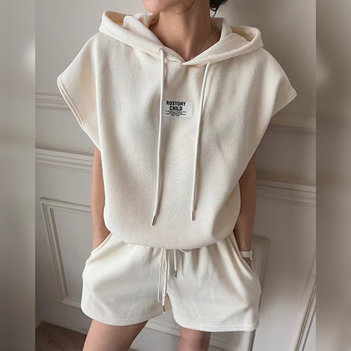 ◈[당일발송] 스토리 루즈핏 캡소매 후드&밴딩 숏팬츠 2SET